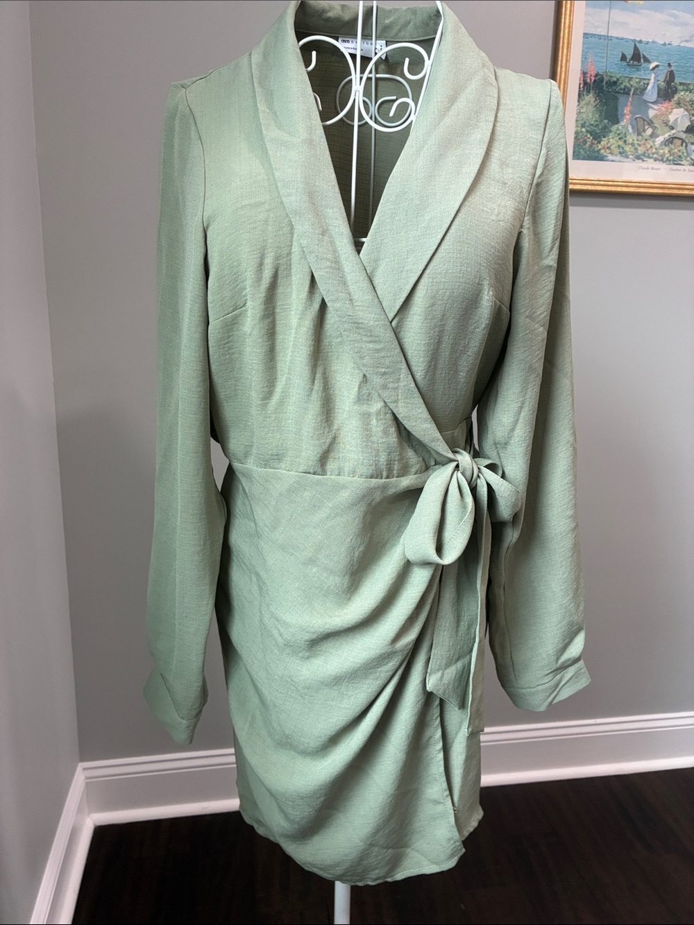 ASOS Sage Green Wrap Mini Dress with Tie Waist